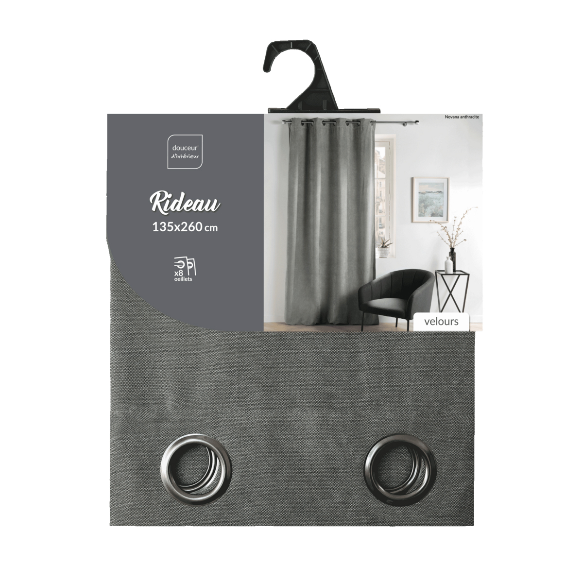 Κουρτίνα Βελουτέ (135X260) με Τρουκς L-C Novana Anthracite 1612054 Home Κουρτίνες Σαλονιού Spitishop