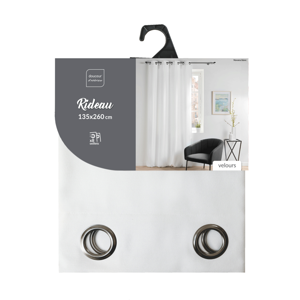 Κουρτίνα Βελουτέ (135X260) με Τρουκς L-C Novana Blanc 1612055 Home Κουρτίνες Σαλονιού Spitishop