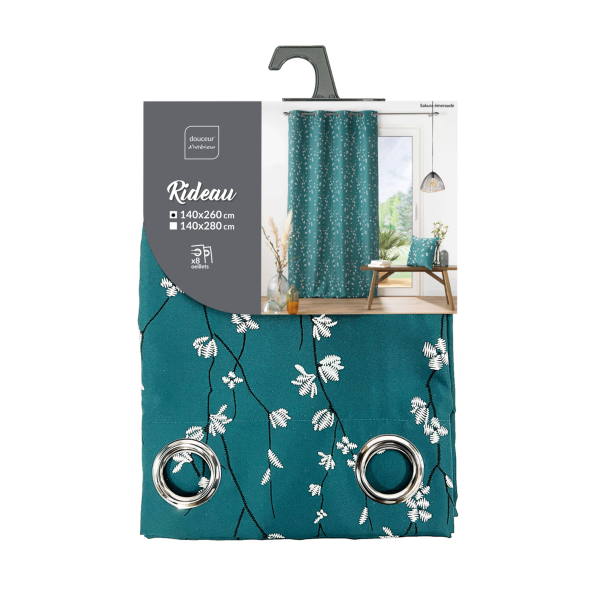 Κουρτίνα (140x260) Με Τρουκς L-C Sakura Emeraude 1612001