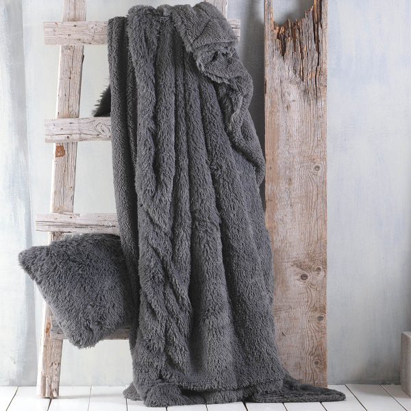 Γούνινο Διακοσμητικό Ριχτάρι/Κουβέρτα Καναπέ (130x180)Rythmos Leticia Grey