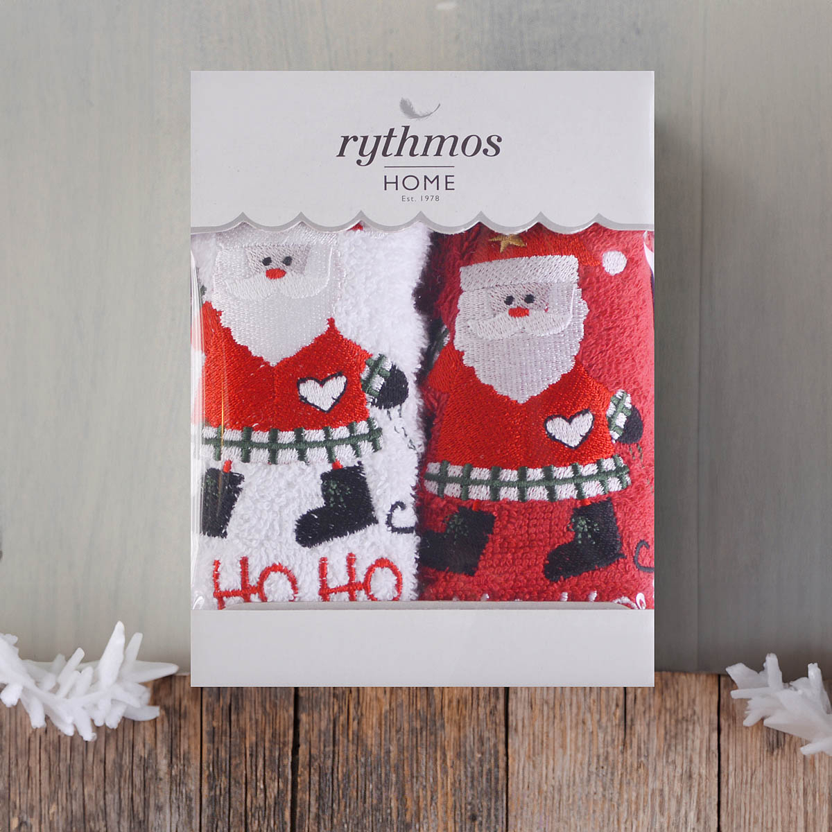 Χριστουγεννιάτικες Πετσέτες (Σετ 2Τμχ) Rythmos Santa Red White 500Gsm Home Χριστουγεννιάτικα Είδη Μπάνιου Spitishop