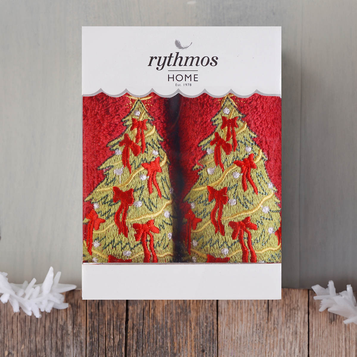 Χριστουγεννιάτικες Πετσέτες (Σετ 2Τμχ) Rythmos Tree Red 500Gsm Home Χριστουγεννιάτικα Είδη Μπάνιου Spitishop