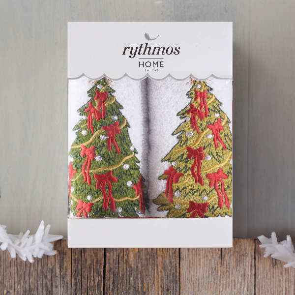 Χριστουγεννιάτικες Πετσέτες (Σετ 2τμχ) Rythmos Tree White 500gsm