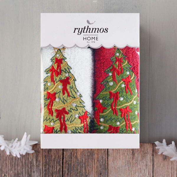 Χριστουγεννιάτικες Πετσέτες (Σετ 2τμχ) Rythmos Tree Red/White 500gsm