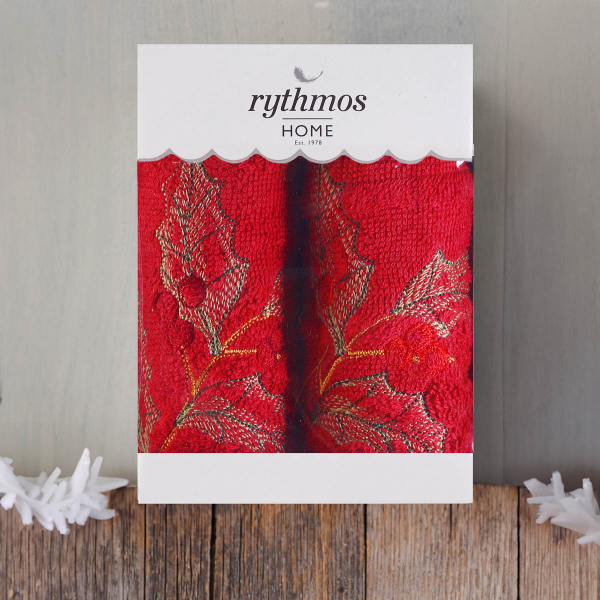 Χριστουγεννιάτικες Πετσέτες (Σετ 2τμχ) Rythmos Mistletoe Red 500gsm