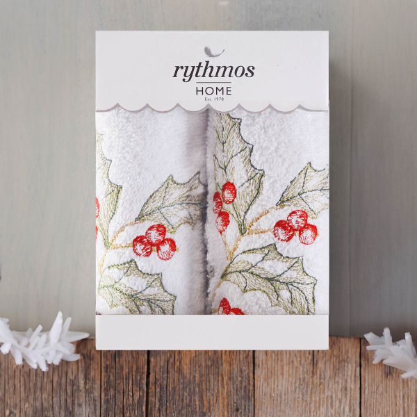 Χριστουγεννιάτικες Πετσέτες (Σετ 2τμχ) Rythmos Mistletoe White 500gsm