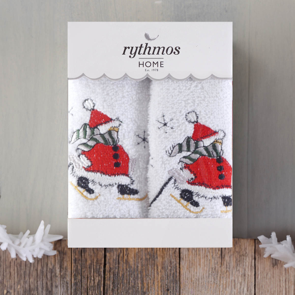 Χριστουγεννιάτικες Πετσέτες (Σετ 2τμχ) Rythmos Snowman White 500gsm