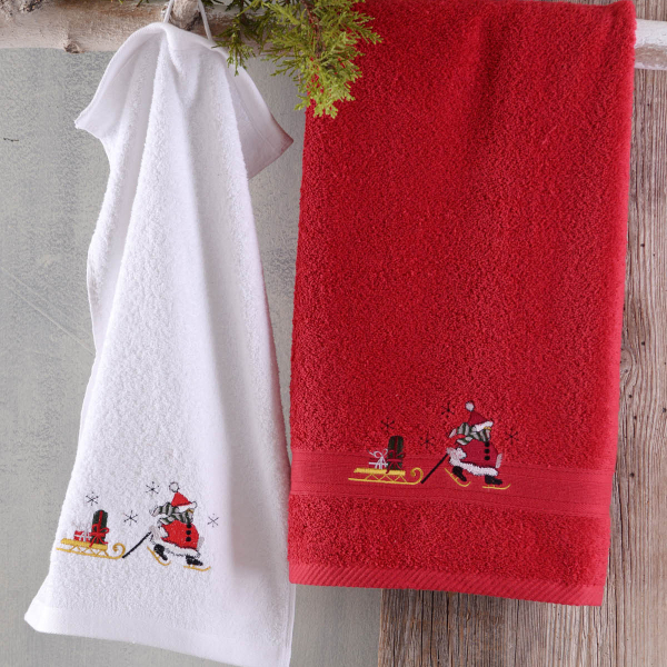 Χριστουγεννιάτικες Πετσέτες (Σετ 2τμχ) Rythmos Snowman Red/White 500gsm