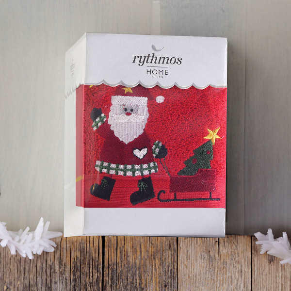 Χριστουγεννιάτικη Πετσέτα Προσώπου (50x90) Rythmos Santa Red 500gsm