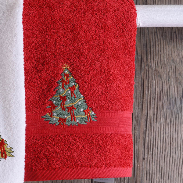 Χριστουγεννιάτικη Πετσέτα Προσώπου (50x90) Rythmos Tree Red 500gsm