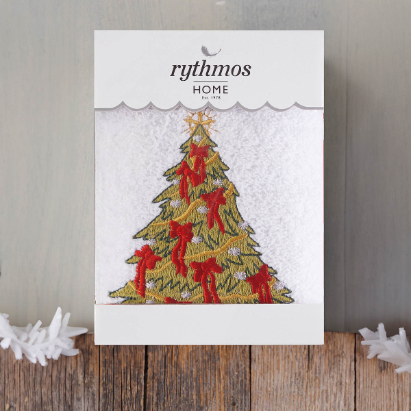 Χριστουγεννιάτικη Πετσέτα Προσώπου (50x90) Rythmos Tree White 500gsm