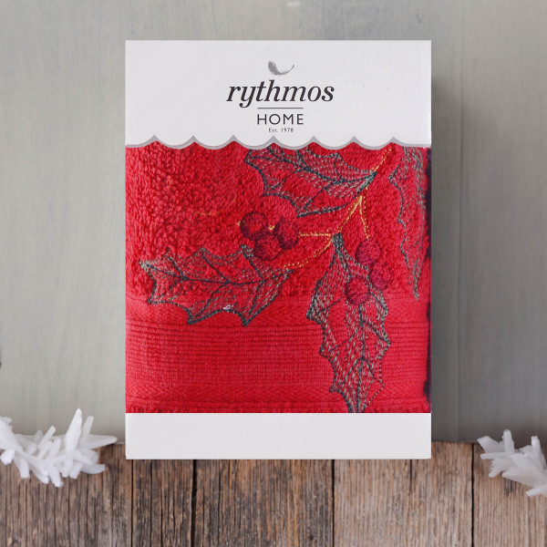 Χριστουγεννιάτικη Πετσέτα Προσώπου (50x90) Rythmos Mistletoe Red 500gsm