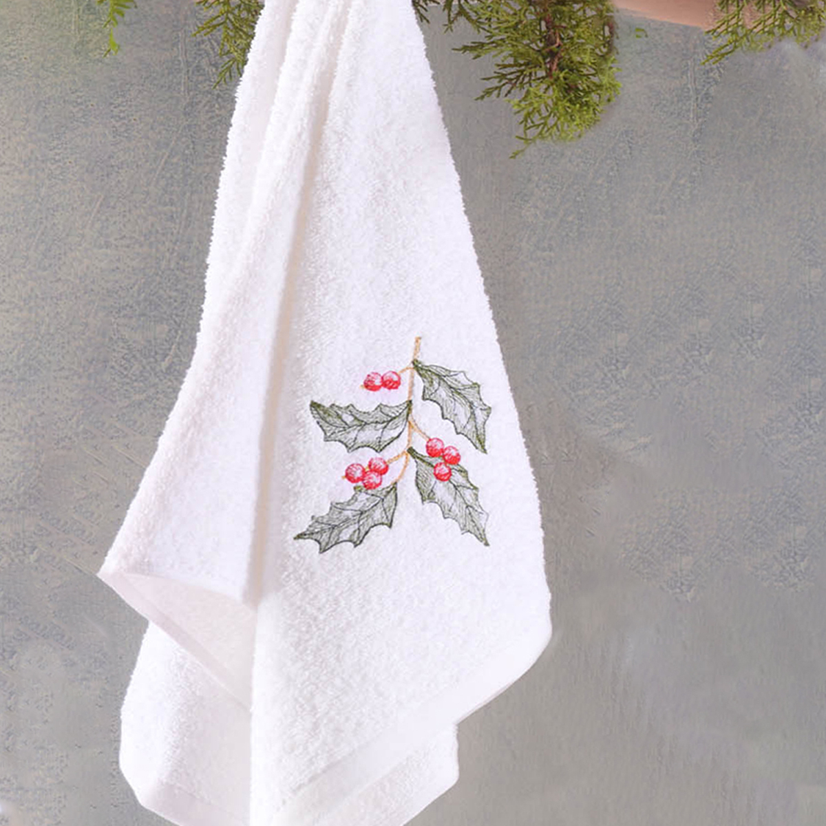 Χριστουγεννιάτικη Πετσέτα Προσώπου (50×90) Rythmos Mistletoe White 500gsm