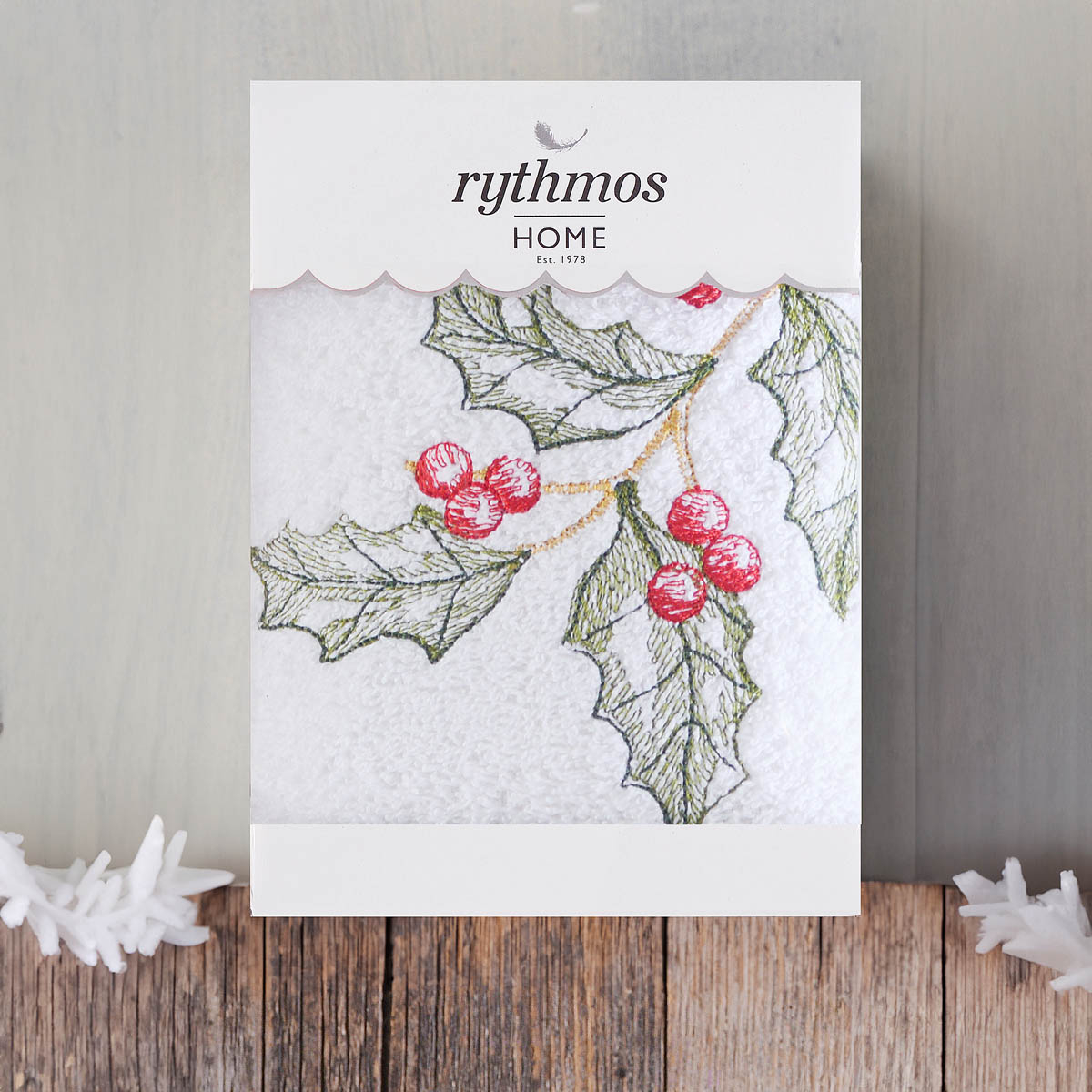 Χριστουγεννιάτικη Πετσέτα Προσώπου (50X90) Rythmos Mistletoe White 500Gsm Home Χριστουγεννιάτικα Είδη Μπάνιου Spitishop