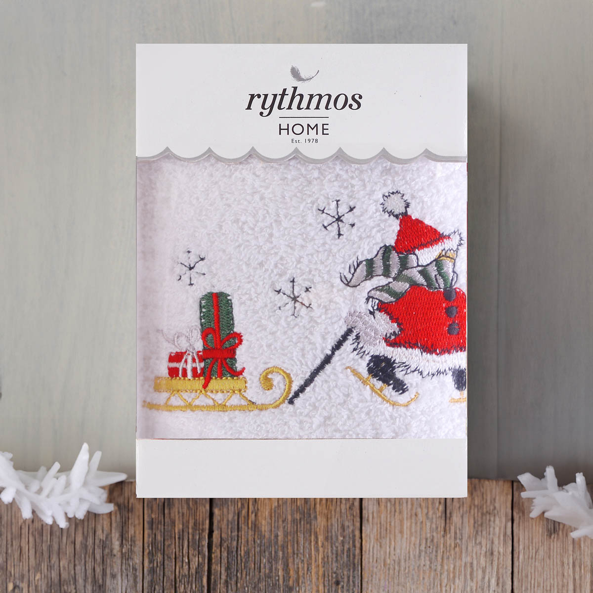 Χριστουγεννιάτικη Πετσέτα Προσώπου (50X90) Rythmos Snowman White 500Gsm Home Χριστουγεννιάτικα Είδη Μπάνιου Spitishop