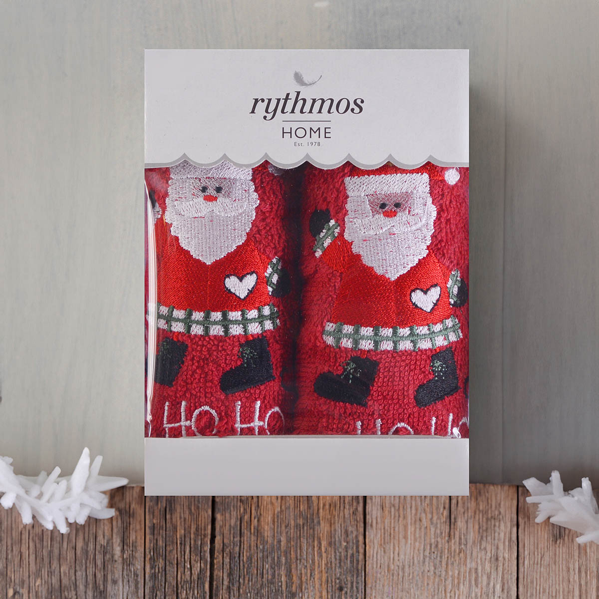 Χριστουγεννιάτικες Πετσέτες (Σετ 2Τμχ) Rythmos Santa Red 500Gsm Home Χριστουγεννιάτικα Είδη Μπάνιου Spitishop