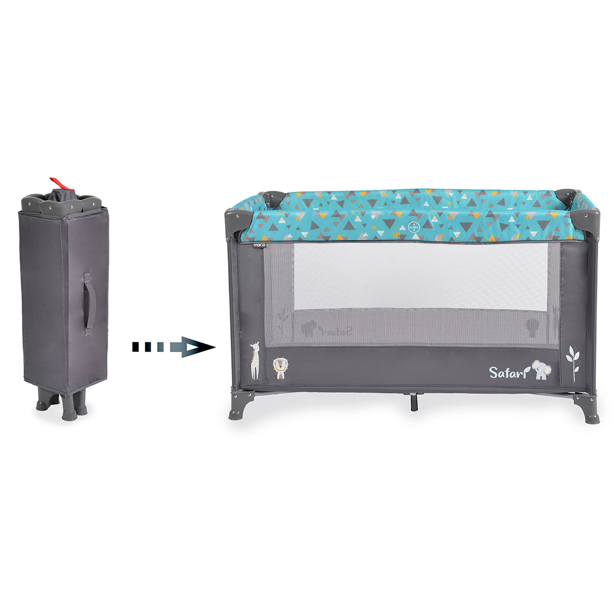 Παρκοκρέβατο (0+ Μηνών Έως 15Kg) Moni Safari Turquoise Home Βρεφικά Παρκοκρέβατα Μωρού Spitishop
