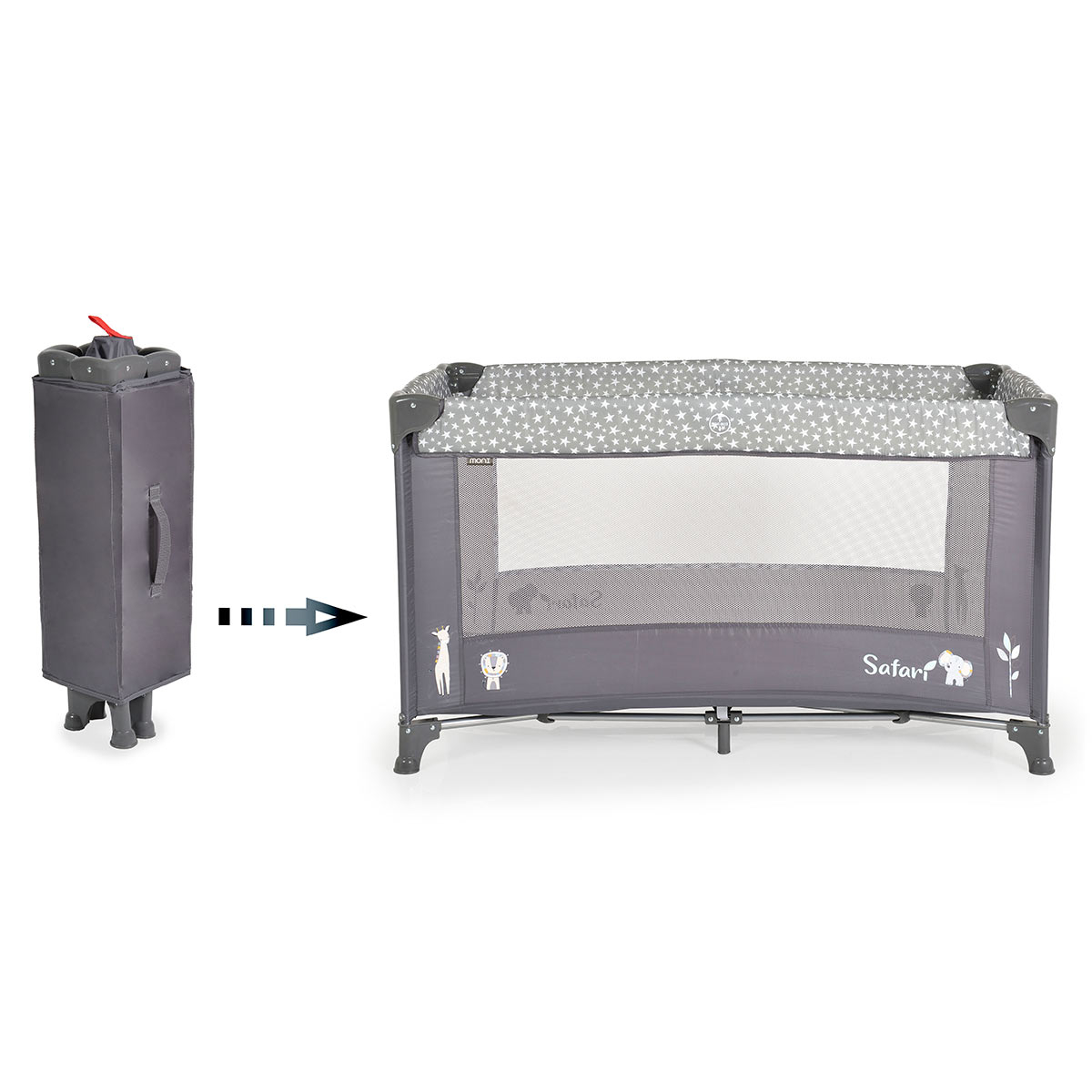 Παρκοκρέβατο (0+ Μηνών Έως 15Kg) Moni Safari Graphite Home Βρεφικά Παρκοκρέβατα Μωρού Spitishop
