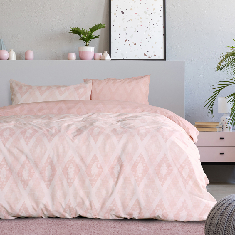 Κουβερλί Υπέρδιπλο (220x245) 2 Όψεων Kocoon Rombus Pink
