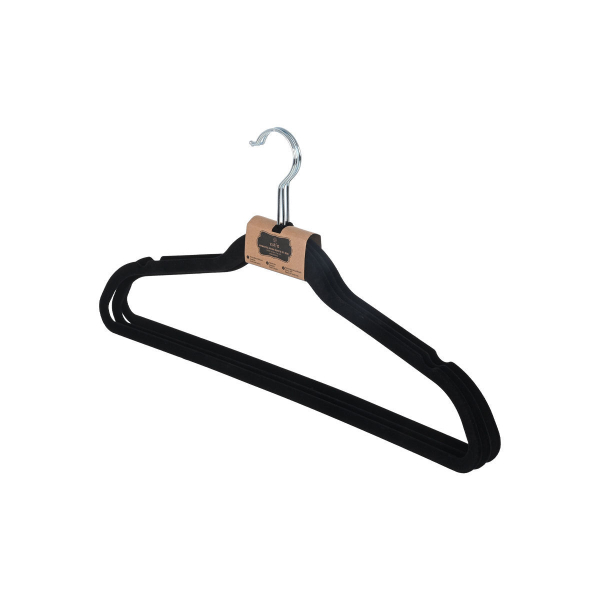 Κρεμάστρες Ρούχων (Σετ 3τμχ) Estia Βελουτέ Μαύρο 04-19112