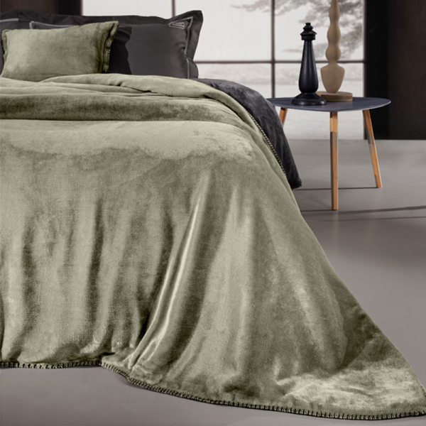 Κουβέρτα Fleece King Size (240x250) + Διακοσμητική Μαξιλαροθήκη (Σετ) Guy Laroche Velvet Khaki