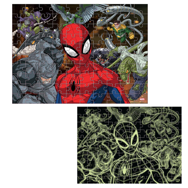 Παζλ Φωσφοριζέ Με 100 Κομμάτια 2 Όψεων Luna Toys Glow In The Dark Spiderman