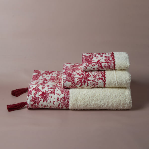 Πετσέτες Μπάνιου (Σετ 3τμχ) White Fabric Syrna Red 500gsm