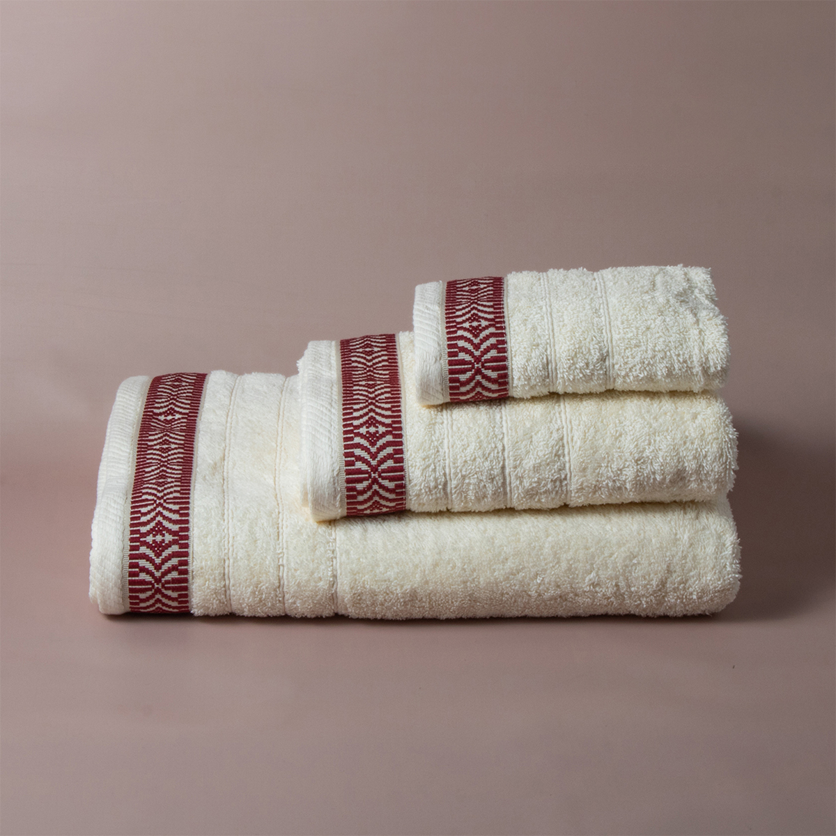 Πετσέτα Χεριών (30×50) White Fabric Maribelle Red 500gsm