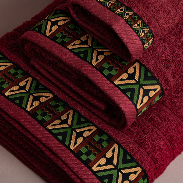 Πετσέτα Προσώπου (50x90) White Fabric Perrin Bordeaux Green 500gsm