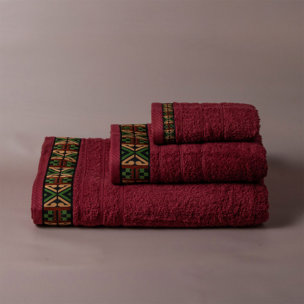 Πετσέτες Μπάνιου (Σετ 3τμχ) White Fabric Perrin Bordeaux Green 500gsm