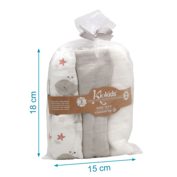 Μουσελίνες/Πάνες Αγκαλιάς (Σετ 3τμχ) Kiokids Whales 3779