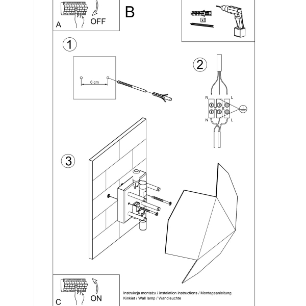 Απλίκα Τοίχου Sollux Tre Black SL.0425