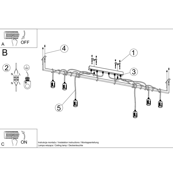 Φωτιστικό Οροφής Πολύφωτο Sollux Salamanca Black SL.0896