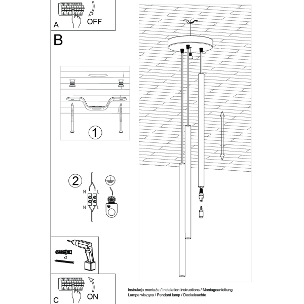 Φωτιστικό Οροφής Τρίφωτο Sollux Pastelo Black SL.0471