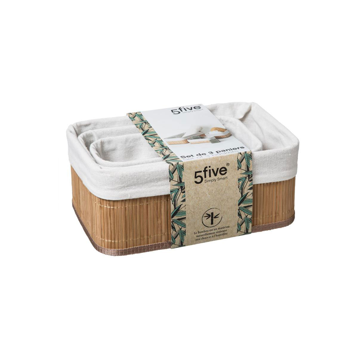 Καλάθια Αποθήκευσης (Σετ 3Τμχ) F-V Natural Bamboo 174509A Home Οργάνωση & Αποθήκευση Μπάνιου Spitishop