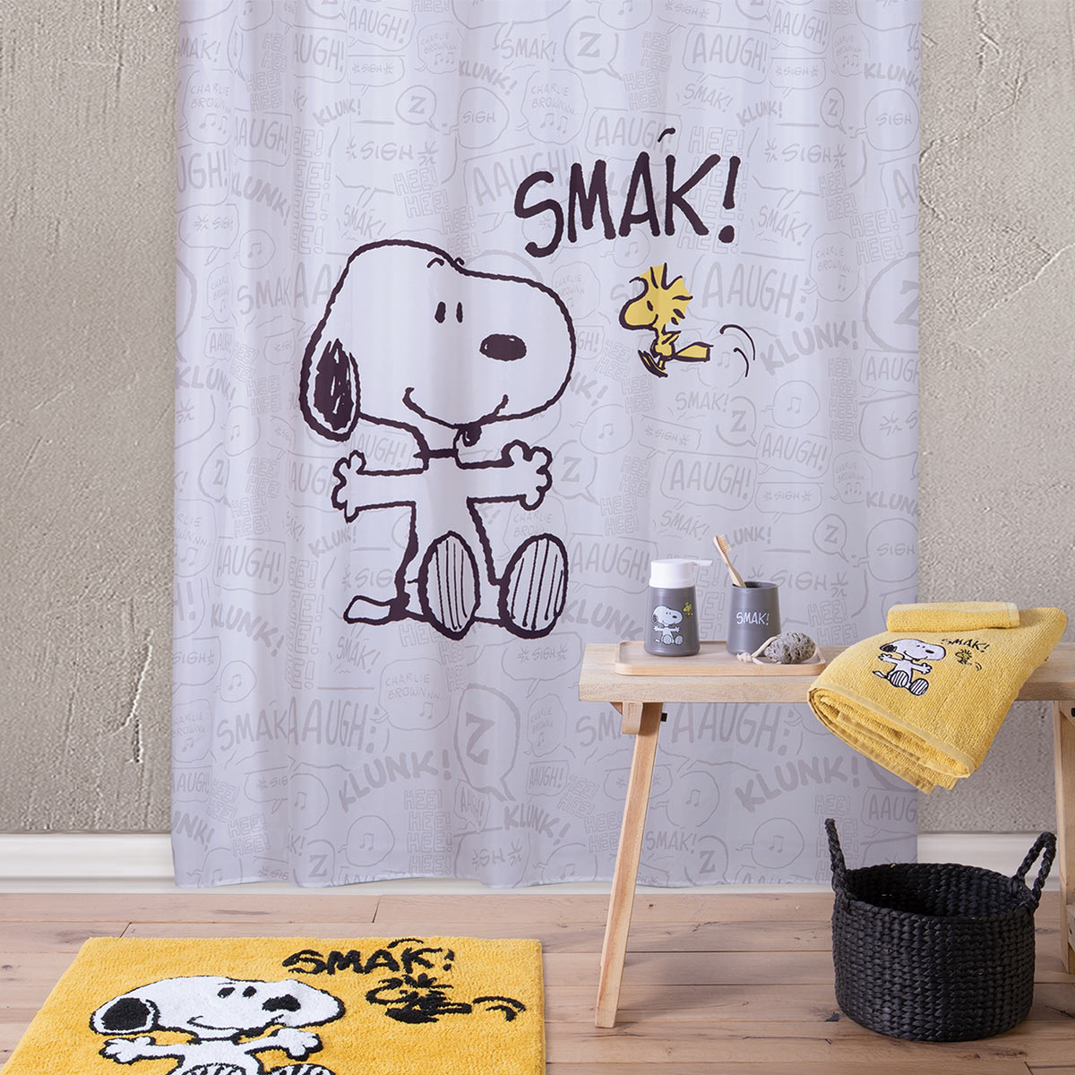 Κουρτίνα Μπάνιου (180×180) Με Τρουκς Nef-Nef Snoopy Smak