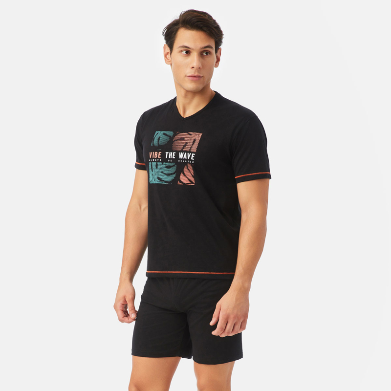 Πιτζάμα Ανδρική Καλοκαιρινή Minerva Vibe The Wave 71427-045 Μαύρο