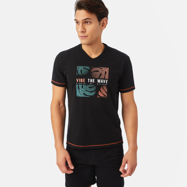 Πιτζάμα Ανδρική Καλοκαιρινή Minerva Vibe The Wave 71427-045 Μαύρο