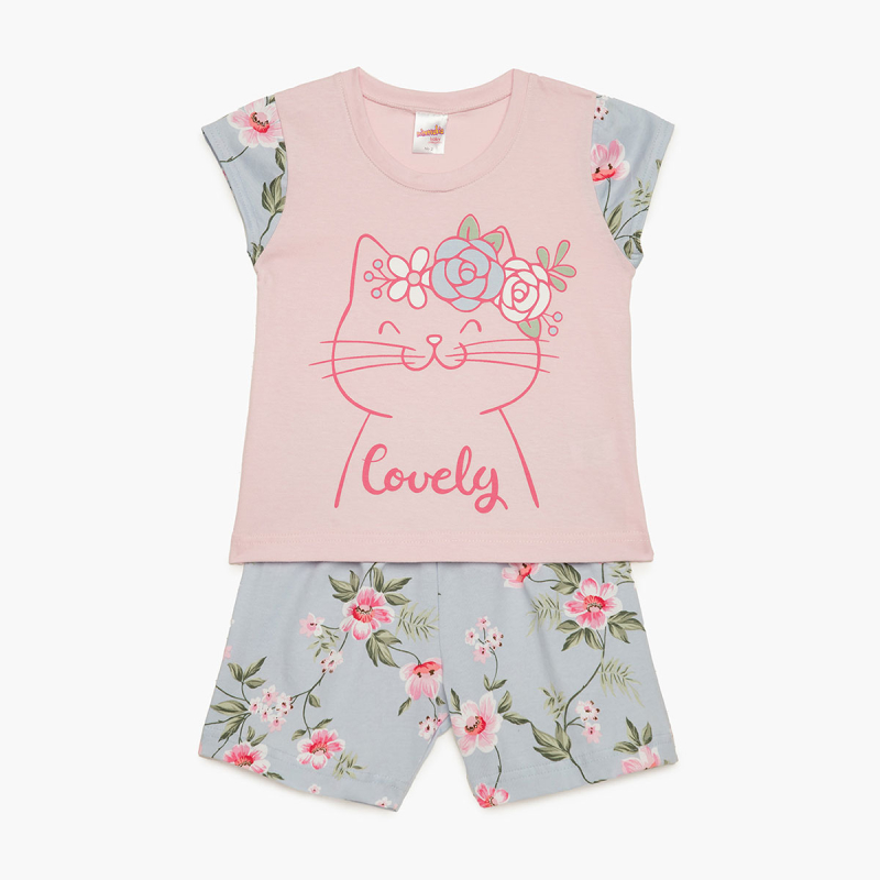 Πιτζάμα Παιδική Καλοκαιρινή Minervakia Lovely Cats 62202-304 Ice