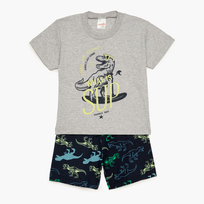 Πιτζάμα Παιδική Καλοκαιρινή Minervakia Dino Vibes 62212-133 Γκρι