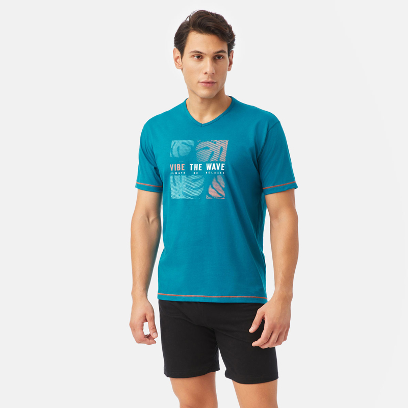 Πιτζάμα Ανδρική Καλοκαιρινή Minerva Vibe The Wave 71427-881 Green Lagoon