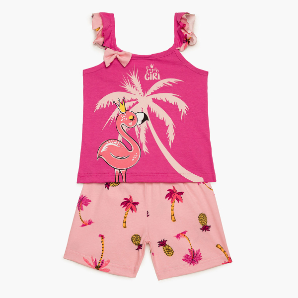 Πιτζάμα Παιδική Καλοκαιρινή Minervakia Baby Flamingo Palms 62204-192 Φουξ