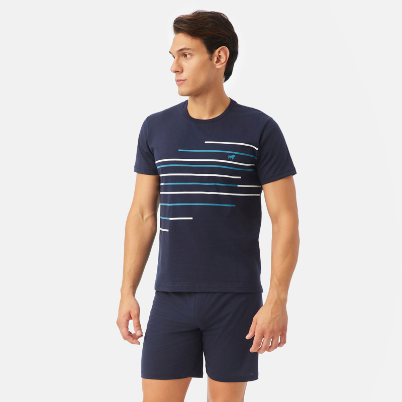 Πιτζάμα Ανδρική Καλοκαιρινή Minerva Stripe Bull Print 71419-200 Μαρίν