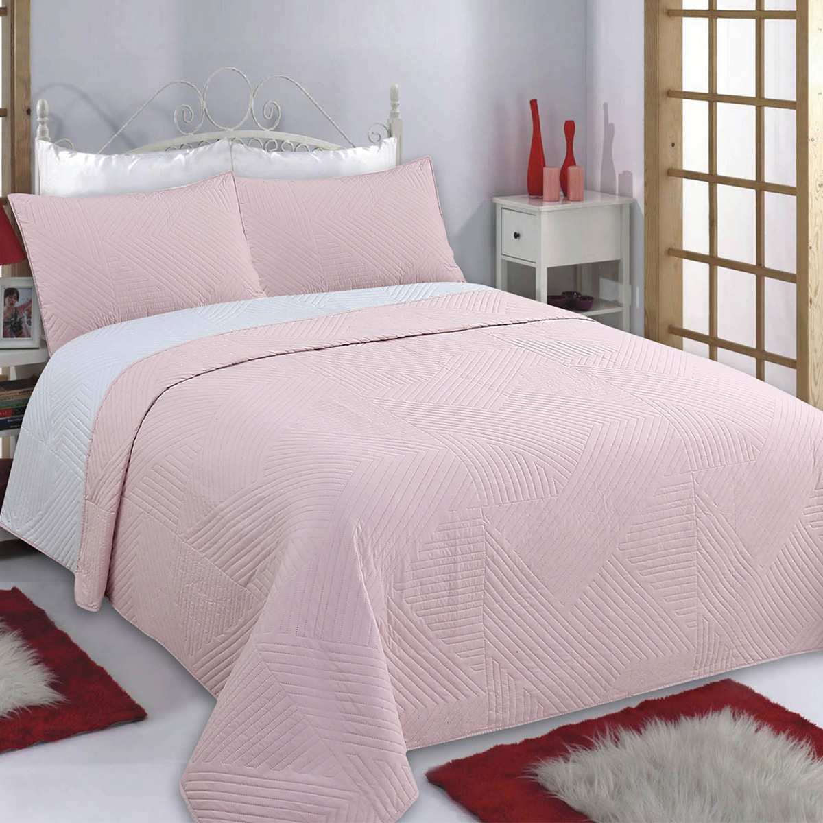 Κουβερλί Μονό (Σετ 160×220) 2 Όψεων Silk Fashion Lines Pink/Grey