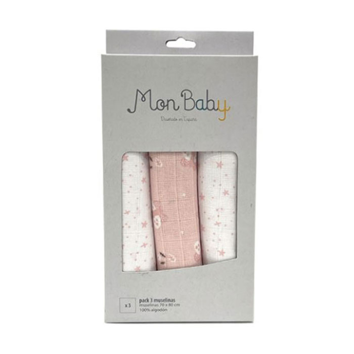 Μουσελίνες Πάνες Αγκαλιάς (Σετ 3Τμχ) Bimbidreams Pink Home Βρεφικά Προίκα Μωρού - Σελτεδάκια Spitishop
