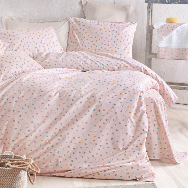 Κουβερλί Υπέρδιπλο (Σετ 220x240) Rythmos Symbol Tiny Heart Salmon