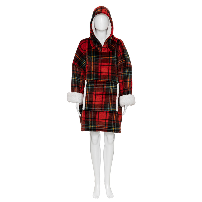 Fleece Φούτερ Με Sherpa A-S Hoodie Tartan Red 181122C