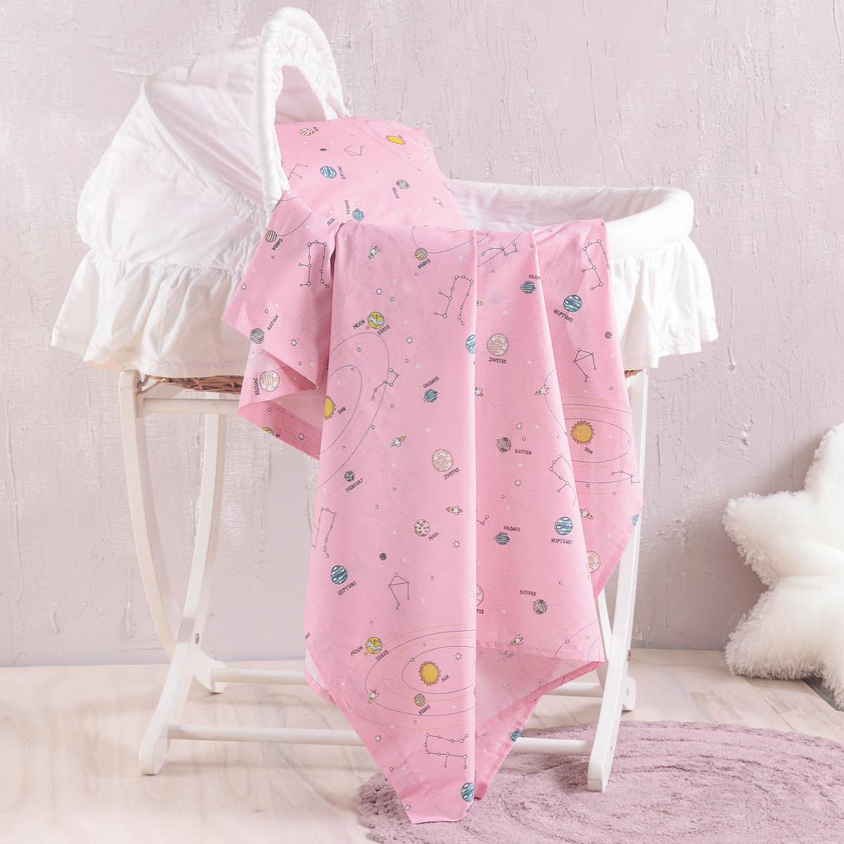 Rythmos Home Σεντόνι Λίκνου Επίπεδο (80x110) Rythmos Venus Pink