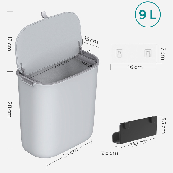 Κάδος Κουζίνας Ντουλαπιού (26x15x28) 9lt Songmics LTB820G9