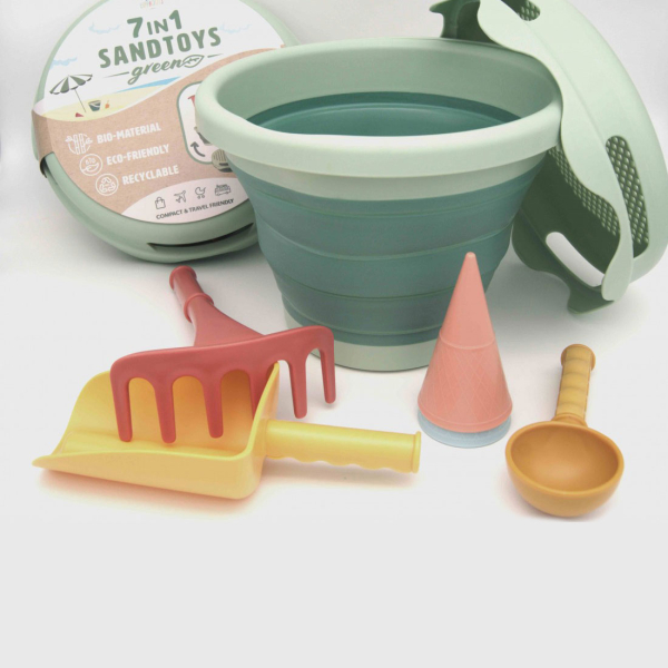 Κουβαδάκι + Φτυαράκια Παραλίας (Σετ 7τμχ) CompacToys Green